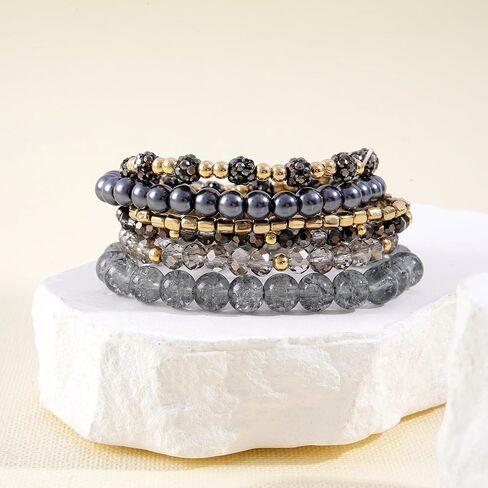 Bohemian Bead Bracelet Multi-Layer Glass Beads Alloy Crystal Summer Beach Jewelry Gifts for Women Girls in Kuwait