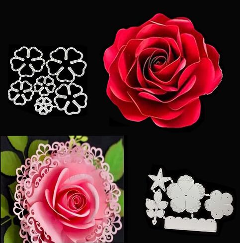 قوالب الزهور لصنع البطاقات - عبوة من قطعتين من قوالب القصاصات المعدنية على شكل وردة وطبقات للفنانين، قوالب استنسل لألبوم القصاصات الورقية المزخرفة DIY in Kuwait