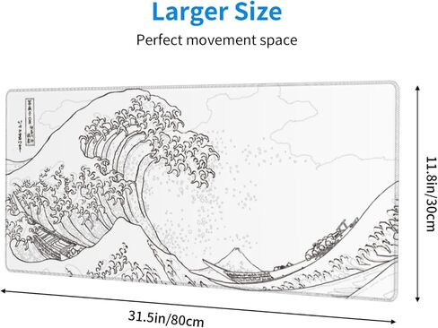 Japanese Gaming Mouse Pad-Large Black Mouse Pad Anime Extended Kanagawa Mosue Mat Desk Pad 3mm Thick Long Non-Slip Rubber Base with Stitched Edges for Gaming Office Home, 31.5 X 11.8 Inch in Saudi Arabia