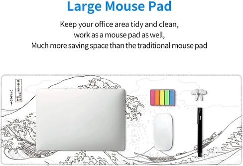 Japanese Gaming Mouse Pad-Large Black Mouse Pad Anime Extended Kanagawa Mosue Mat Desk Pad 3mm Thick Long Non-Slip Rubber Base with Stitched Edges for Gaming Office Home, 31.5 X 11.8 Inch in Saudi Arabia