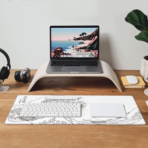 Japanese Gaming Mouse Pad-Large Black Mouse Pad Anime Extended Kanagawa Mosue Mat Desk Pad 3mm Thick Long Non-Slip Rubber Base with Stitched Edges for Gaming Office Home, 31.5 X 11.8 Inch in Saudi Arabia