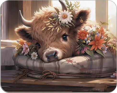 OFlich Highland Cow Mouse Pad - Highland Cow Mouse Pads for Desk, Sunflower Mouse Pad, Highland Cow Mousepad with Non-Slip Rubber Base for Laptop Computer Desktop Keyboard (9.5×7.9 Inch) in Kuwait