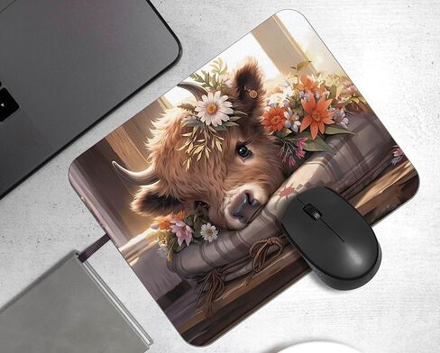OFlich Highland Cow Mouse Pad - Highland Cow Mouse Pads for Desk, Sunflower Mouse Pad, Highland Cow Mousepad with Non-Slip Rubber Base for Laptop Computer Desktop Keyboard (9.5×7.9 Inch) in Kuwait
