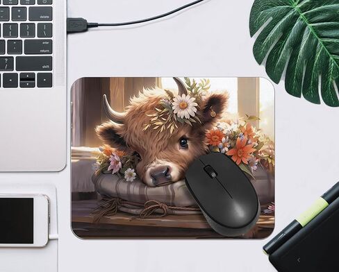 OFlich Highland Cow Mouse Pad - Highland Cow Mouse Pads for Desk, Sunflower Mouse Pad, Highland Cow Mousepad with Non-Slip Rubber Base for Laptop Computer Desktop Keyboard (9.5×7.9 Inch) in Kuwait