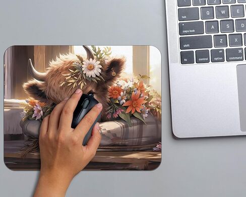 OFlich Highland Cow Mouse Pad - Highland Cow Mouse Pads for Desk, Sunflower Mouse Pad, Highland Cow Mousepad with Non-Slip Rubber Base for Laptop Computer Desktop Keyboard (9.5×7.9 Inch) in Kuwait