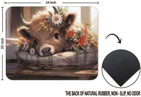 OFlich Highland Cow Mouse Pad - Highland Cow Mouse Pads for Desk, Sunflower Mouse Pad, Highland Cow Mousepad with Non-Slip Rubber Base for Laptop Computer Desktop Keyboard (9.5×7.9 Inch) in Kuwait