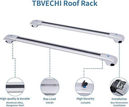 حامل سقف TBVECHI، قضبان متقاطعة لسقف السيارة قابلة للقفل تناسب RAV4 2013-2018، قضبان متقاطعة من الألومنيوم لحقيبة حمل البضائع والأمتعة وقوارب الكاياك والدراجة على الجليد وألواح التزلج in Kuwait