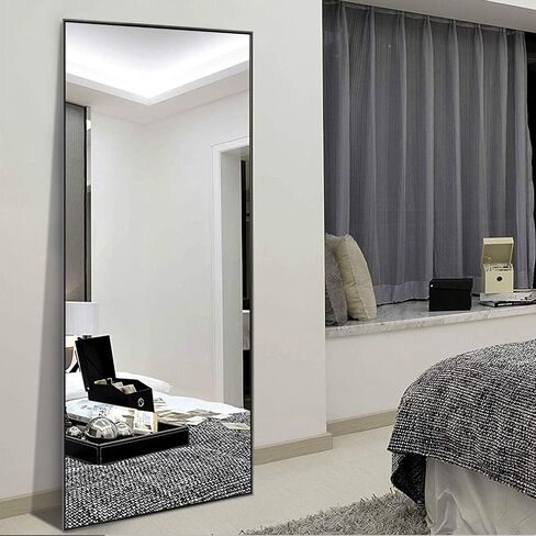 Natsukage 47''x22'' Wall Mirror Full Length Wall-Mounted Hanging Black Bathroom for Rectangular Bedroom Living Room Horizontal/Vertical Aluminum Alloy Frame (A-MR01051-N-USAM022-vc) in Saudi Arabia