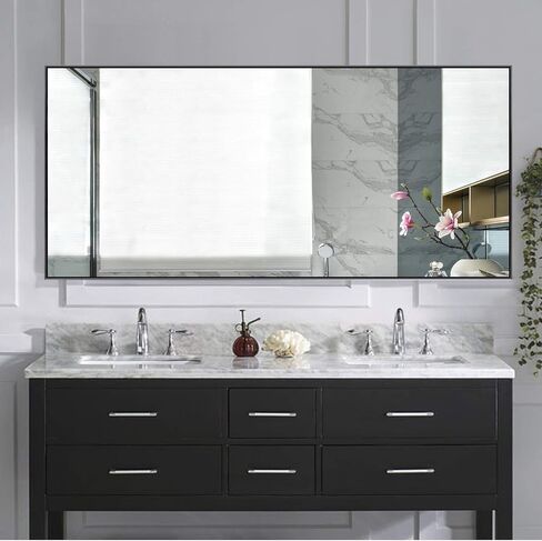 Natsukage 47''x22'' Wall Mirror Full Length Wall-Mounted Hanging Black Bathroom for Rectangular Bedroom Living Room Horizontal/Vertical Aluminum Alloy Frame (A-MR01051-N-USAM022-vc) in Saudi Arabia