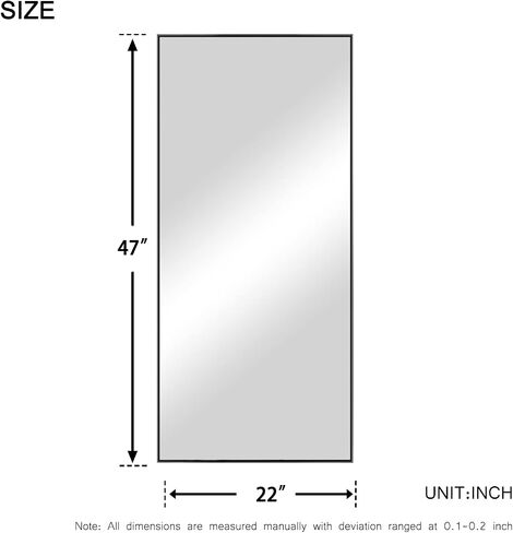 Natsukage 47''x22'' Wall Mirror Full Length Wall-Mounted Hanging Black Bathroom for Rectangular Bedroom Living Room Horizontal/Vertical Aluminum Alloy Frame (A-MR01051-N-USAM022-vc) in Saudi Arabia