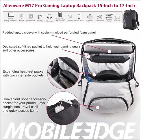 Mobile Edge 23L Backpack for Men and Women, Designed for and Compatible with Alienware M15, M17 Gaming Laptops, Gray/Black, 15"-17" in Saudi Arabia