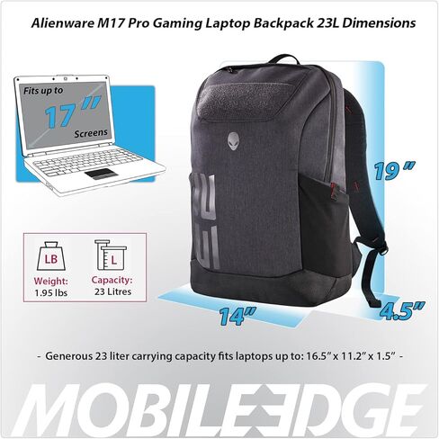 Mobile Edge 23L Backpack for Men and Women, Designed for and Compatible with Alienware M15, M17 Gaming Laptops, Gray/Black, 15"-17" in Saudi Arabia