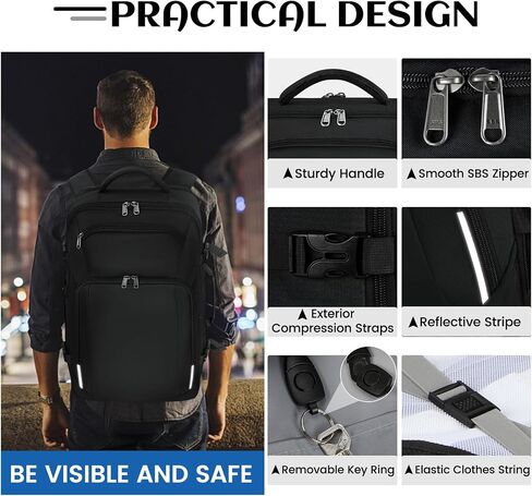 RAINSMORE Travel Backpack for Men Women 40L Carry On Backpack Airline Approved 17 Inch Large Laptop Backpack Waterproof Luggage Computer Daypack Business College Weekender Overnight Backpack Black in Saudi Arabia