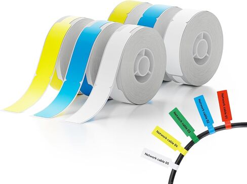 NIIMBOT 6 Rolls Cable Labels Maker Tape for D11/D110/D101 Label Maker, 0.49'' x 4.29'' -65 Tapes/Roll, Thermal Label Tape for Home Office Labeling Tape Replacement (White Yellow Blue) in Saudi Arabia