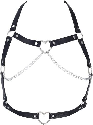 Asooll Punk جلد الجسم سلسلة سوداء القوطية حزام الخصر حزام الأزياء جلدية الجسم مجوهرات الشاطئ بيكيني حزب الهذيان الجلود الجسم اكسسوارات مجوهرات للنساء والفتيات in Kuwait