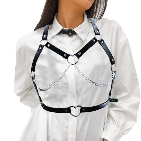 Asooll Punk جلد الجسم سلسلة سوداء القوطية حزام الخصر حزام الأزياء جلدية الجسم مجوهرات الشاطئ بيكيني حزب الهذيان الجلود الجسم اكسسوارات مجوهرات للنساء والفتيات in Kuwait