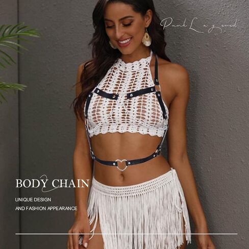 Asooll Punk جلد الجسم سلسلة سوداء القوطية حزام الخصر حزام الأزياء جلدية الجسم مجوهرات الشاطئ بيكيني حزب الهذيان الجلود الجسم اكسسوارات مجوهرات للنساء والفتيات in Kuwait