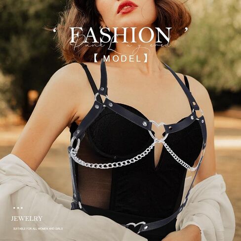 Asooll Punk جلد الجسم سلسلة سوداء القوطية حزام الخصر حزام الأزياء جلدية الجسم مجوهرات الشاطئ بيكيني حزب الهذيان الجلود الجسم اكسسوارات مجوهرات للنساء والفتيات in Kuwait