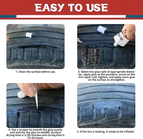Tire Repair Glue, 10ml*2pcs Tire Sidewall Repair Kit, Black Rubber Cement Tire Repair, Two Sizes Tire Repair Rubber Nail, Tire Glue Super Glue Repair Motorcycle, Car, Truck, Tractor, Mower in Saudi Arabia