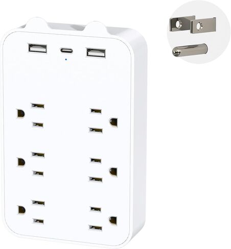 منفذ حائط متعدد المقابس، موسع منفذ مع 6 منافذ 3 منافذ USB (1 USB C)، مقسم مخرج مع حامل هاتف، محول كهربائي مثبت على الحائط للمنزل والمدرسة والمكتب، أبيض in Kuwait