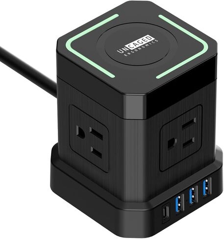 Wireless Charger Cube Power Strip with USB Ports, Power Strips with Surge Protection, 10ft Extension Cord with Multiple Outlets, 4 AC Plugs + 3 USB + 1 USB-C Fast Charging, Mountable On/Off Switch in Saudi Arabia