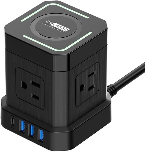 Wireless Charger Cube Power Strip with USB Ports, Power Strips with Surge Protection, 10ft Extension Cord with Multiple Outlets, 4 AC Plugs + 3 USB + 1 USB-C Fast Charging, Mountable On/Off Switch in Saudi Arabia