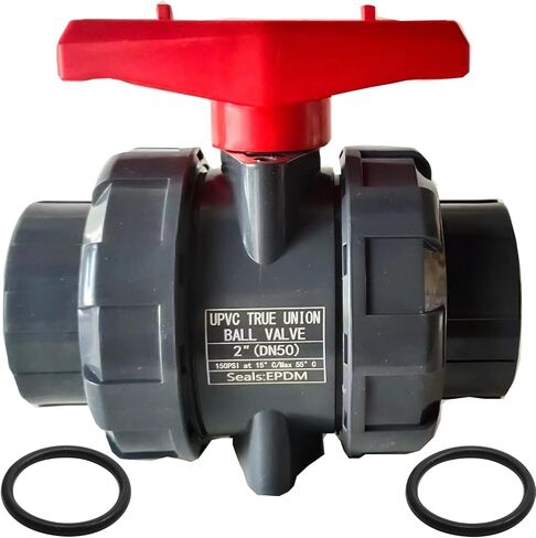 صمام كروي اتحادي PVC كامل المنفذ، 2 بوصة (DN50) صمام كروي كامل التدفق True Union، حلقة دائرية ASTM EPDM، تصنيف 200 رطل لكل بوصة مربعة، صمام كروي PVC مع منفذ كامل بمقبس منزلق، لمختلف أنظمة التحكم في المياه in Kuwait