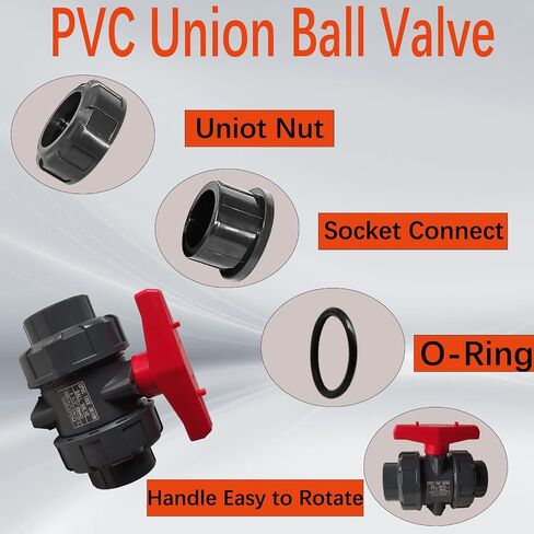 صمام كروي اتحادي PVC كامل المنفذ، 2 بوصة (DN50) صمام كروي كامل التدفق True Union، حلقة دائرية ASTM EPDM، تصنيف 200 رطل لكل بوصة مربعة، صمام كروي PVC مع منفذ كامل بمقبس منزلق، لمختلف أنظمة التحكم في المياه in Kuwait