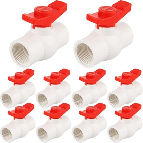 10 Pcs 1 Inch PVC Ball Valve, Shut off Ball Valve with Easy to Rotate and Red T Handle for Cold Water Supply Lines, Irrigation Pipe Fitting System, Schedule 40 x Solvent, Rated at 150 PSI in Kuwait