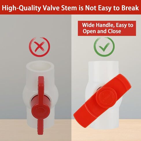 10 Pcs 1 Inch PVC Ball Valve, Shut off Ball Valve with Easy to Rotate and Red T Handle for Cold Water Supply Lines, Irrigation Pipe Fitting System, Schedule 40 x Solvent, Rated at 150 PSI in Kuwait