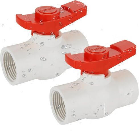 10 Pcs 1 Inch PVC Ball Valve, Shut off Ball Valve with Easy to Rotate and Red T Handle for Cold Water Supply Lines, Irrigation Pipe Fitting System, Schedule 40 x Solvent, Rated at 150 PSI in Kuwait