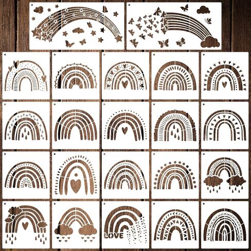 22 Pieces Boho Rainbow Stencils, Reusable Bohemian Rainbow Templates Painting Stencils for Wall DIY Crafts Scrapbooking Card Making in Kuwait