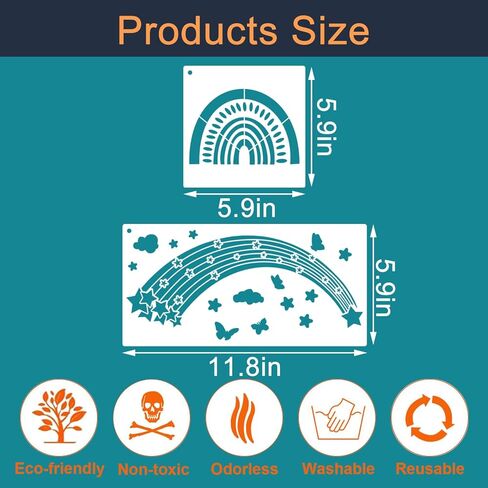 22 Pieces Boho Rainbow Stencils, Reusable Bohemian Rainbow Templates Painting Stencils for Wall DIY Crafts Scrapbooking Card Making in Kuwait