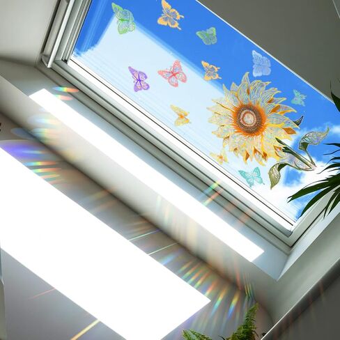 Non-glue Removable Rainbow Sunflower Butterfly Window sticker,Sun Dazzling Color Anti-Collision Window Decals, Prevent Bird Strikes,Reflective Window Film Stickers for Home Office Classroom Decoration in Saudi Arabia