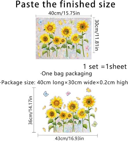 Non-glue Removable Rainbow Sunflower Butterfly Window sticker,Sun Dazzling Color Anti-Collision Window Decals, Prevent Bird Strikes,Reflective Window Film Stickers for Home Office Classroom Decoration in Saudi Arabia