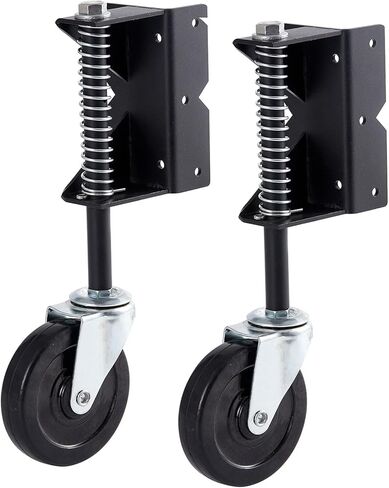 Upgraded Gate Wheel Gate Caster Kit with Spring Loaded for Wooden Fences, 4 Inch Heavy Duty Gate Support Wheel Gate Helper Wheel for Vinyl Swing Gates(2Pcs, Black) in Saudi Arabia