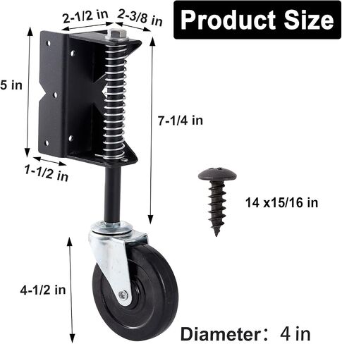 Upgraded Gate Wheel Gate Caster Kit with Spring Loaded for Wooden Fences, 4 Inch Heavy Duty Gate Support Wheel Gate Helper Wheel for Vinyl Swing Gates(2Pcs, Black) in Saudi Arabia
