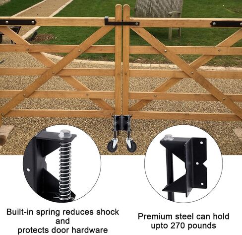 Upgraded Gate Wheel Gate Caster Kit with Spring Loaded for Wooden Fences, 4 Inch Heavy Duty Gate Support Wheel Gate Helper Wheel for Vinyl Swing Gates(2Pcs, Black) in Saudi Arabia