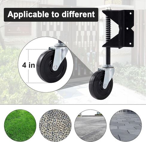 Upgraded Gate Wheel Gate Caster Kit with Spring Loaded for Wooden Fences, 4 Inch Heavy Duty Gate Support Wheel Gate Helper Wheel for Vinyl Swing Gates(2Pcs, Black) in Saudi Arabia