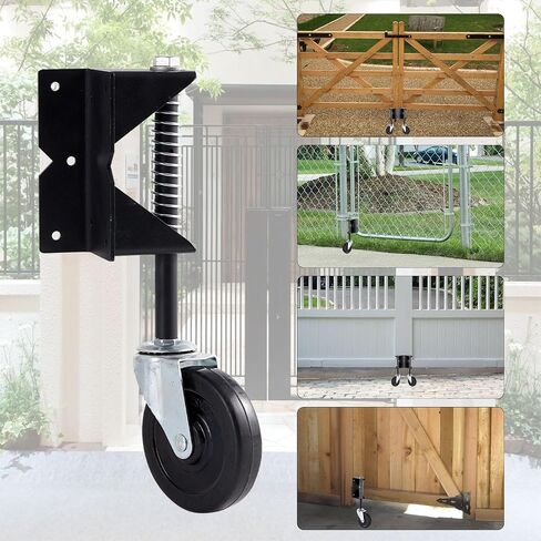 Upgraded Gate Wheel Gate Caster Kit with Spring Loaded for Wooden Fences, 4 Inch Heavy Duty Gate Support Wheel Gate Helper Wheel for Vinyl Swing Gates(2Pcs, Black) in Saudi Arabia