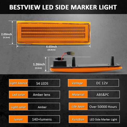 Bestview LED Front Bumper Side Marker Lights Assembly for 1982-1993 Chevy S10 Blazer GMC S15 Jimmy, Front Fender Turn Signal Side Marker Lamp,Amber Lens（Pack of 2） in Saudi Arabia