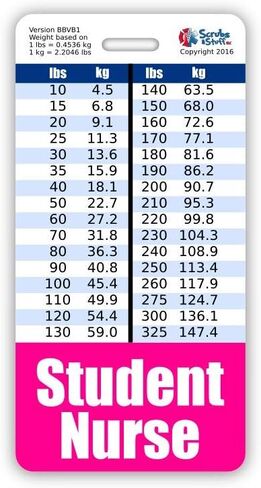 Student Nurse Badge Buddy Vertical w/Height & Weight Conversion Charts (Standard, Pink) in Kuwait