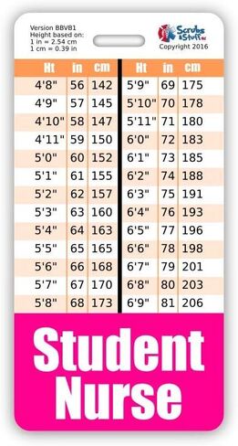 Student Nurse Badge Buddy Vertical w/Height & Weight Conversion Charts (Standard, Pink) in Kuwait