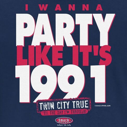 Smack Apparel Minnesota Baseball Fans. I Wanna Party Like It's 1991. Navy T-Shirt (Sm-5X) in Saudi Arabia