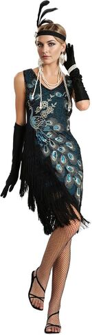 1920s Women Peacock Sequined Tassel Flapper Party Dresses w/ 20s Accessories Set in Saudi Arabia