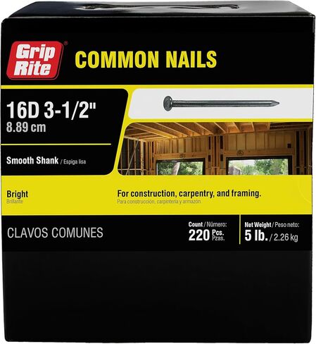 Grip Rite, 3-1/2" 16C5 5 lb Bright Smooth Shank Common Nail, Color in Kuwait