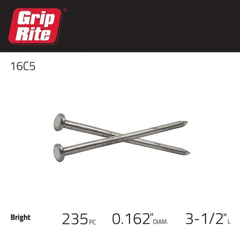 Grip Rite, 3-1/2" 16C5 5 lb Bright Smooth Shank Common Nail, Color in Kuwait