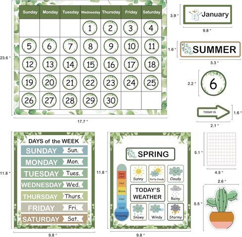 102Pcs Boho Greenery Classroom Calendar Bulletin Board Preschool Classroom Wall Calendar Set Weather Board for Kids Toddlers Elementary Teacher Must Haves for Classroom Bulletin Board Home Decoration in Kuwait