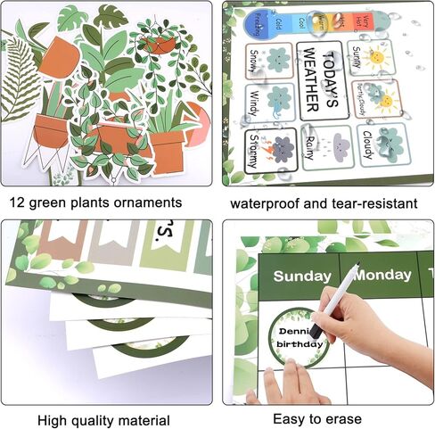 102Pcs Boho Greenery Classroom Calendar Bulletin Board Preschool Classroom Wall Calendar Set Weather Board for Kids Toddlers Elementary Teacher Must Haves for Classroom Bulletin Board Home Decoration in Kuwait