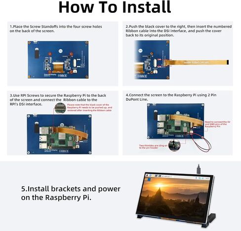شاشة لمس Raspberry Pi 5 بوصة، شاشة LCD 800x480 DSI IPS LCD، شاشة سعوية تعمل باللمس بخمس نقاط، شاشة لـ Raspberry Pi 5/4B/3B+/3B/B+/A+، خالية من السائق in Kuwait